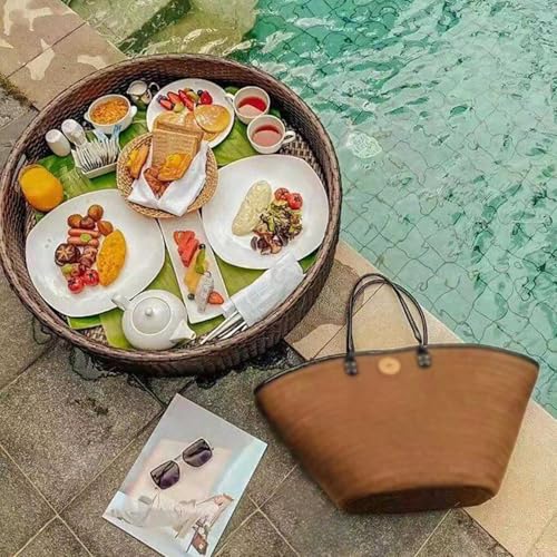 Palette， for Pool, Rattan-gewebtes schwimmendes Pooltablett, schwimmendes Serviertablett, Tisch und Bar mit Griff, Schwimmbecken-Schwimmhilfen for Erwachsene(Brown,60CM) von SBJKLYRN