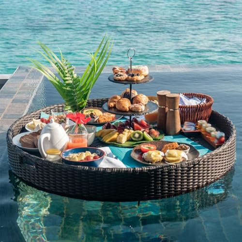 Palette， for Pool, Rattan-gewebtes schwimmendes Pooltablett, schwimmendes Serviertablett, Tisch und Bar mit Griff, Schwimmbecken-Schwimmhilfen for Erwachsene(Brown,80CM) von SBJKLYRN