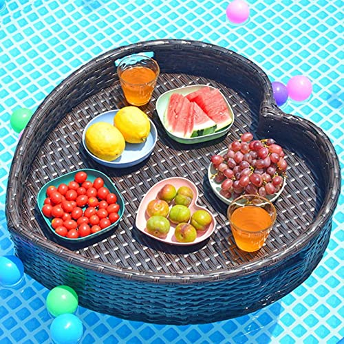 Palette， for Pool Herzförmiges handgefertigtes Serviertablett Tischbar for Erwachsene Strand Wasser Frühstücksteller Pool Getränkehalter(Brown,63X60X15CM) von SBJKLYRN