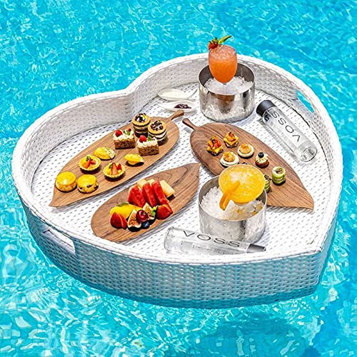 Palette， for Pool Herzförmiges handgefertigtes Serviertablett Tischbar for Erwachsene Strand Wasser Frühstücksteller Pool Getränkehalter(White,63X60X15CM) von SBJKLYRN