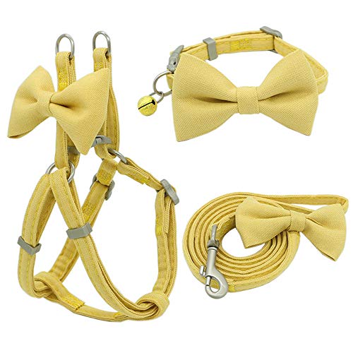 SBJKLYRN Hundegeschirr， Leinenset Hundegeschirr Leine Halsbandset Verstellbares weiches Schleifen-Doppelschicht-Hundegeschirr for kleine und mittelgroße Haustiere Halsbandleine Grau M(Yellow,S) von SBJKLYRN