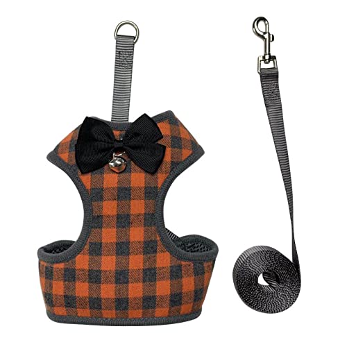 SBJKLYRN Hundegeschirr， Mit Blei Plaid Bogen Weste Hund Harness Leine Kleine Glocke Pet Leinen Set AM(A,L) von SBJKLYRN