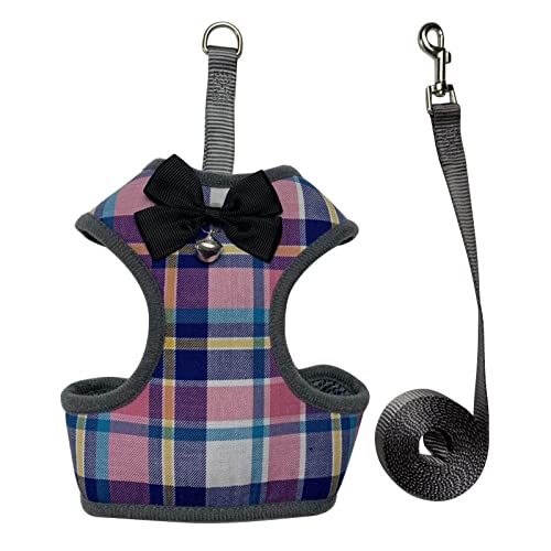 SBJKLYRN Hundegeschirr， Mit Blei Plaid Bogen Weste Hund Harness Leine Kleine Glocke Pet Leinen Set AM(B,M) von SBJKLYRN
