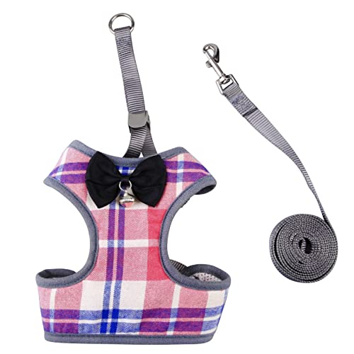 SBJKLYRN Hundegeschirr， Mit Blei Plaid Bogen Weste Hund Harness Leine Kleine Glocke Pet Leinen Set AM(C,M) von SBJKLYRN
