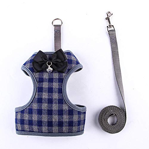 SBJKLYRN Hundegeschirr， Mit Blei Plaid Bogen Weste Hund Harness Leine Kleine Glocke Pet Leinen Set AM(D,XS) von SBJKLYRN