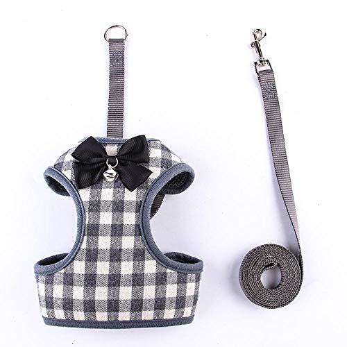 SBJKLYRN Hundegeschirr， Mit Blei Plaid Bogen Weste Hund Harness Leine Kleine Glocke Pet Leinen Set AM(E,XS) von SBJKLYRN