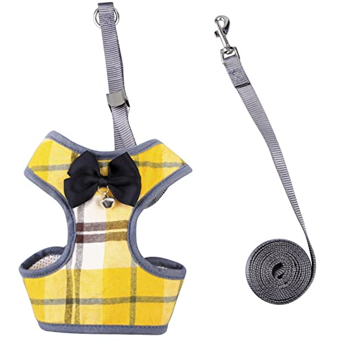 SBJKLYRN Hundegeschirr， Mit Blei Plaid Bogen Weste Hund Harness Leine Kleine Glocke Pet Leinen Set AM(F,XS) von SBJKLYRN