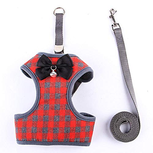 SBJKLYRN Hundegeschirr， Mit Blei Plaid Bogen Weste Hund Harness Leine Kleine Glocke Pet Leinen Set AM(G,L) von SBJKLYRN