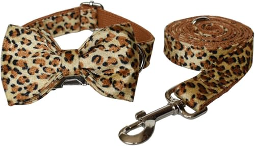 SBJKLYRN Hundehalsband， Leoparden-Hundehalsband mit Abnehmbarer Schleife, beliebtes Sommer-Hundehalsband personalisierter Verstellbarer Metallschnalle(S) von SBJKLYRN