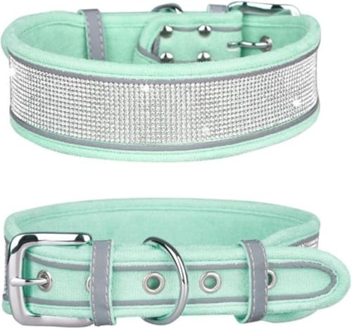 SBJKLYRN Hundehalsband， Luxuriöses Strasshalsband, weich und verstellbar, personalisiertes, reflektierendes Hundehalsband, glitzerndes, breites for kleine mittelgroße Hunde(Green,M) von SBJKLYRN