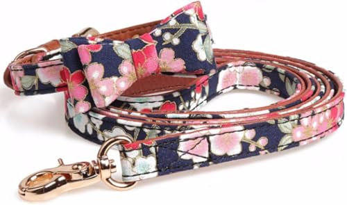 SBJKLYRN Hundehalsband， Personalisiertes Hundehalsband und Leine Set Ausgefallenes blaues mit Fliege Metallschnalle Mode-Welpenhalsbänder(L) von SBJKLYRN