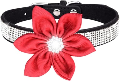 SBJKLYRN Hundehalsband， Süßes Hundehalsband mit Strasssteinen for Mädchen, weiches Welpenhalsband Blumenmuster, reflektierend, personalisiertes for kleine, mittelgroße und große Hunde(Black,Large) von SBJKLYRN