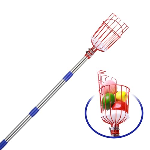 SBJKLYRN Picking Stick， Höhenverstellbare Obstpflückerstange mit Teleskopkorb, Edelstahl, Obstpflückerstange for Kirschen und Beeren, Orange(1.2m) von SBJKLYRN