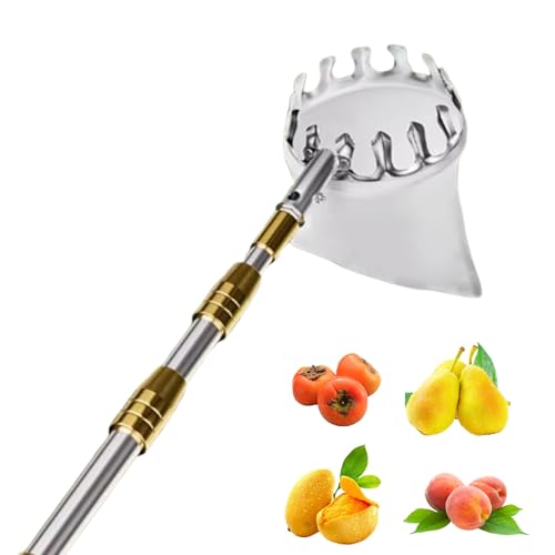 SBJKLYRN Picking Stick， Obstpflückerstange mit Stofftasche, Teleskop-Obstgreifer aus Edelstahl, Obstbaumpflückerwerkzeug for Birnen, Zitronen, Orangen(3m) von SBJKLYRN