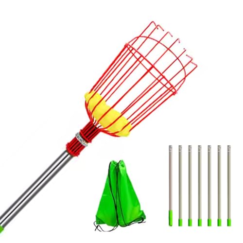 SBJKLYRN Picking Stick， Obstpflückerstange mit Teleskopkorb, Feigenpflücker mit Leichter Edelstahlstange und schützendem Schaumstoffpolster(2.8m) von SBJKLYRN
