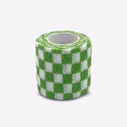 SBJKLYRN Selbstklebendes Bandage-Klebeband， 4,8 m Bunte Sport Selbstklebende Elastische Bandage Wrap Band for Knie Unterstützung Pads Finger Knöchel Palm Schulter(Green Plaid,7.5cmX4.8cm) von SBJKLYRN