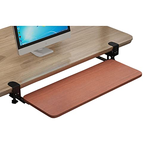 SBJKLYRN Tastaturfach， Tastaturablage aus Holz for Unterschieben unter den Schreibtisch, 25 kg Tragkraft, ausziehbare Tastaturablage, Computer-Armstütze, Handgelenkauflage(Teak,52x25cm(21x10Inch)) von SBJKLYRN