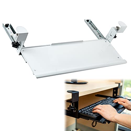 SBJKLYRN Tastaturfach， Tastaturablage unter dem Schreibtisch mit C-Klemme, einfach zu befestigen, komplett aus Metall, schwarz/weiß, for Handgelenkstützen, Schreibtischverlängerung(White) von SBJKLYRN
