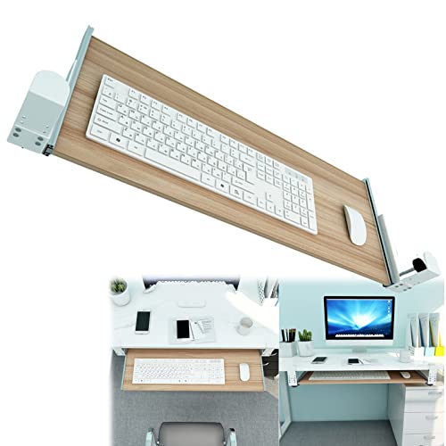 SBJKLYRN Tastaturfach， Tastaturhalterung aus Holz mit Gleitschienen, anklemmbarer Tastaturschublade, ausziehbare Plattform unter dem Schreibtisch/Rot/65 * 30 cm(Maple,75 * 30Cm) von SBJKLYRN