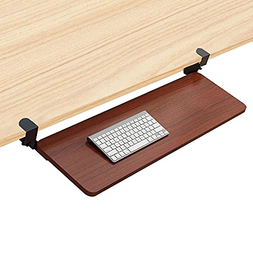 SBJKLYRN Tastaturfach， for Home-Office-Computertisch-Extender, Schiebe-Tastaturschubladenplattformen unter dem Schreibtisch, mit Klemme, ergonomisch(Brown,65X25cm/25.5X10inch) von SBJKLYRN
