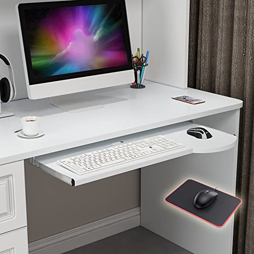 Tastaturfach， Ausziehbare Tastaturablage aus Holz unter dem Schreibtisch, mit Mauspad, ausziehbare Schublade unter dem Schreibtisch zur Unterstützung von Tastatur und Maus(White,60*26Cm/24*10Inch) von SBJKLYRN