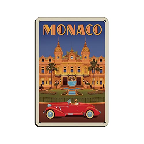 Lustige Blechschilder Monaco Monte Carlo Reise-Blechschilder Gemälde Café Oper Kunst Wanddekoration Plakette 30 x 20 cm von SBKGBIEHG