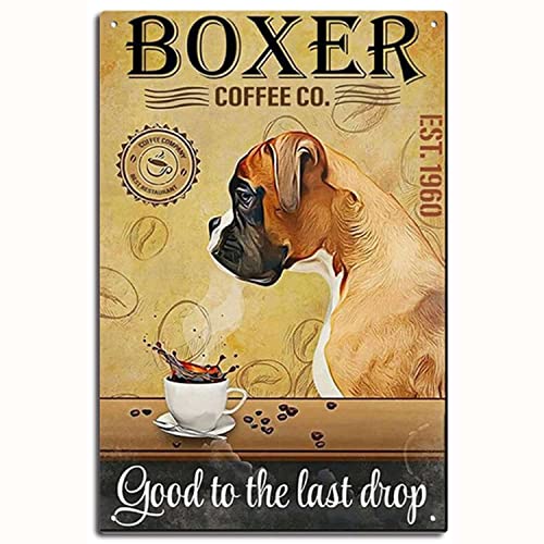 Metallschild Boxer Hund Kaffee Good To The Last Drop Lustiges Retro-Dekor Zuhause Küche Bar Café Club Höhle Wanddekoration Vintage Blechschild 20 x 30 cm von SBKGBIEHG
