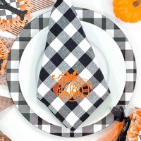 6 Monogramm Black Buffalo Plaid/Vichykaro Dinner Servietten - Orange Kürbis Erntedank Herbst Halloween Personalisiert von SBMonograms