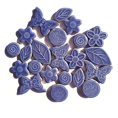 Mosaik Steine,Glas Mosaiksteine 200 g, 40–50 Stück, Porzellan-Mosaikfliesen, Schleife, Blatt, Schmetterlingsform, Keramik-Mosaikstein, gelb, rot, blau, Farbe optional (Color : 200g Blue) von SBOJI