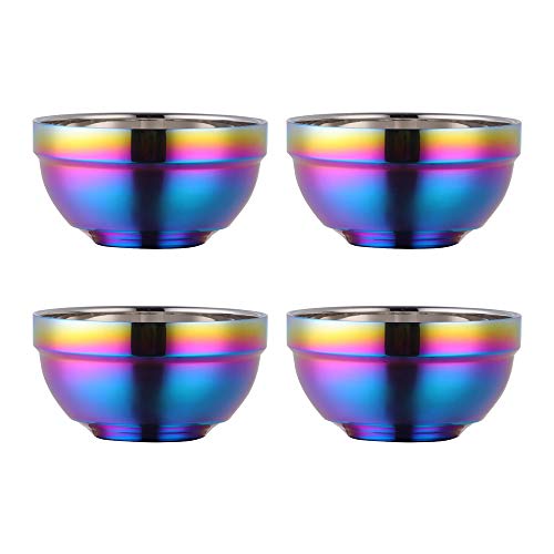 Do Buy Müslischale aus Edelstahl 340ML regenbogen Suppenschalen für Kinder 4er set Reisschüssel klein Dessertschalen breit 11,4 cm(4,5 inch) Metall Müsli Schüsseln Doppelschicht Anti-heiße von SBOMHS