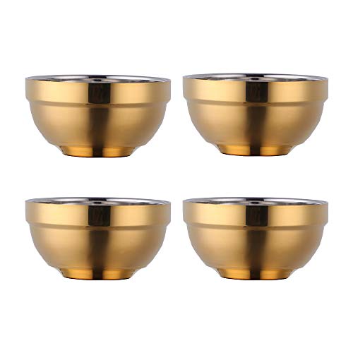 Do Buy Müslischale aus Edelstahl 500ml gold Suppenschalen 4er set Reisschüssel Groß Nudelschale Dessertschalen breit 13 cm(5,1 inch) Metall Ramen Schüsseln Doppelschicht Anti-heiße von SBOMHS