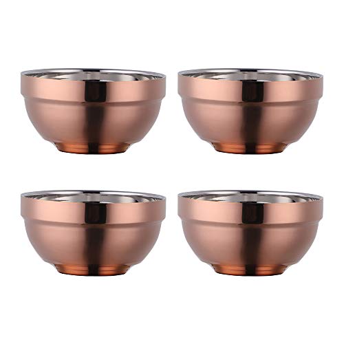Do Buy Müslischale aus Edelstahl 500ml roségold Suppenschalen 4er set Reisschüssel Groß Nudelschale Dessertschalen breit 13 cm(5,1 inch) Metall Ramen Schüsseln Doppelschicht Anti-heiße von SBOMHS