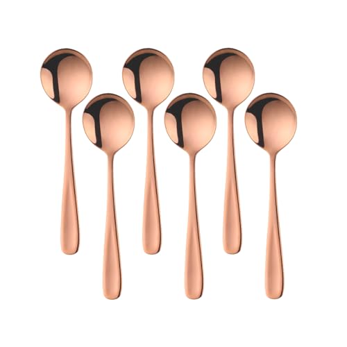 SBOMHS Esslöffel Müslilöffel 18/10 Edelstahl Suppenlöffel 6-stück Menülöffel länge 17,5CM Breit 4,5CM Tafellöffel Suppentassenlöffel für Porridge Dessertlöffel Soup Spoons (Roségold) von SBOMHS