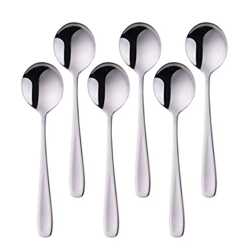 SBOMHS Esslöffel Müslilöffel 18/10 Edelstahl Suppenlöffel 6-stück Menülöffel länge 17,5CM Breit 4,5CM Tafellöffel Suppentassenlöffel für Porridge Dessertlöffel Soup Spoons (Silber) von SBOMHS