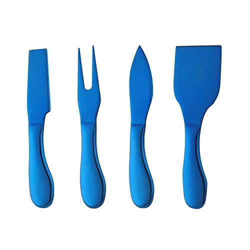 SBOMHS Käsemesser set aus Edelstahl rostfreier Käsehobel Buttermesser runder Griff mit 4 Teiliges Käseschneider set Küchen Käsebesteck 15.5 CM/6.1 Inch (Blau) von SBOMHS
