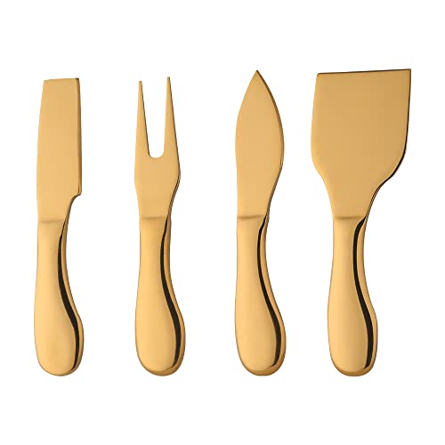 SBOMHS Käsemesser set aus Edelstahl rostfreier Käsehobel Buttermesser runder Griff mit 4 Teiliges Käseschneider set Küchen Käsebesteck 15.5 CM/6.1 Inch (Gold) von SBOMHS