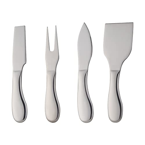 SBOMHS Käsemesser set aus Edelstahl rostfreier Käsehobel Buttermesser runder Griff mit 4 Teiliges Käseschneider set Küchen Käsebesteck 15.5 CM/6.1 Inch (Silber) von SBOMHS