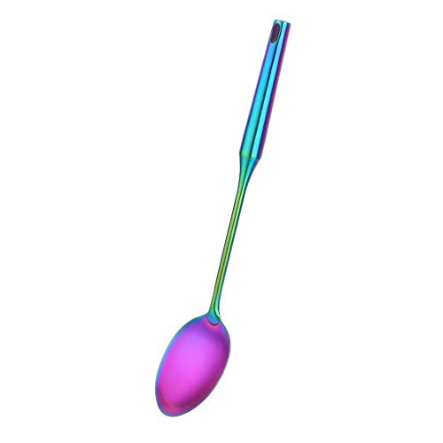 SBOMHS Kochlöffel Edelstahl 18/8 Servierlöffel 37,5 CM/14,8 Inch Länge Vorlegelöffel für Köche Küchen Rührlöffel 1 Stück Regenbogen von SBOMHS