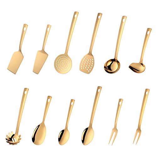SBOMHS Küchenhelfer Set 12 Stück Edelstahl Küchen Utensilien Titan gold Küchenzubehör Kochgeschirr Set, Home Kitchen Cooking Tools Küchen Utensil von SBOMHS