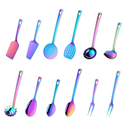 SBOMHS Küchenhelfer Set 12 Stück Edelstahl Küchen Utensilien Titan regenbogen Küchenzubehör Kochgeschirr Set, Home Kitchen Cooking Tools Küchen Utensil von SBOMHS