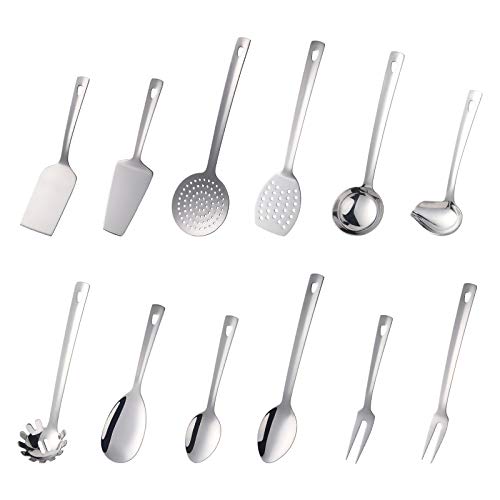 SBOMHS Küchenhelfer Set 12 Stück Edelstahl Küchen Utensilien silber Küchenzubehör Kochgeschirr Set, Home Kitchen Cooking Tools Küchen Utensil von SBOMHS
