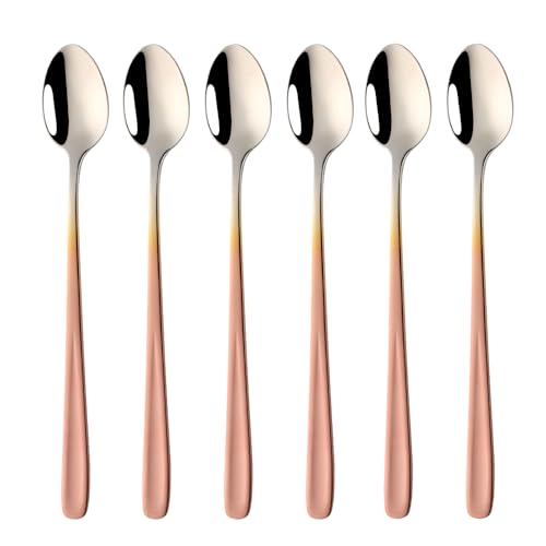 SBOMHS Latte Macchiato Löffel 18/10 Edelstahl Kaffeelöffel Langer Stiel Cafe Cappuccino Löffel Dessertlöffel 20CM Longdrink Löffel für Joghurt Nutella Milchkaffee 6 Stück(Farbverlauf Roségold) von SBOMHS