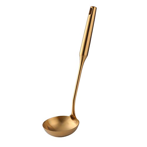 SBOMHS Schöpflöffel Edelstahl 18/10 Schöpfkelle Suppenkellen Langer Stiel 34 CM/ 13,4 Inch Gold Matt Breite 9,2 CM/ 3,6 Inch von SBOMHS