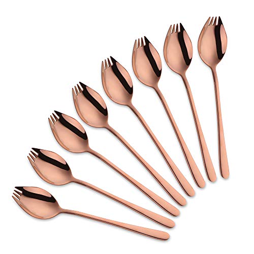 SBOMHS Spork Göffel mit Messer wellenschliff Roségold Edelstahl 8 Stück für Outdoor Camping Picknick 19CM Gabel Löffel 2 in 1 von SBOMHS