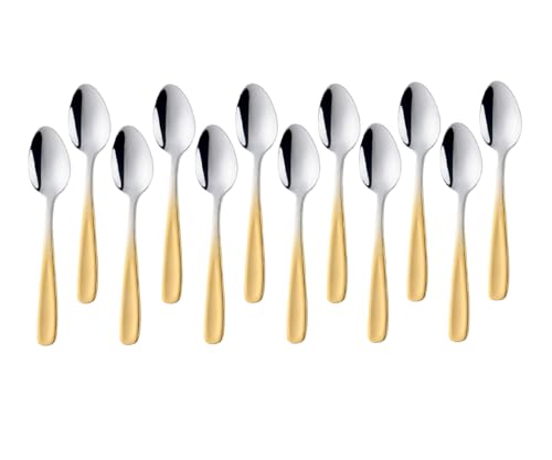 SBOMHS Teelöffel 12 stück aus Edelstahl Kaffeelöffel 13,5 CM kleine Löffel Espressolöffel Dessertlöffel Mini Teaspoons Metall Mokkalöffel (Farbverlauf Gold) von SBOMHS