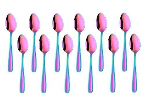 SBOMHS Teelöffel 12 stück aus Edelstahl Kaffeelöffel 13,5 CM kleine Löffel Espressolöffel Dessertlöffel Mini Teaspoons Metall Mokkalöffel (Regenbogen) von SBOMHS