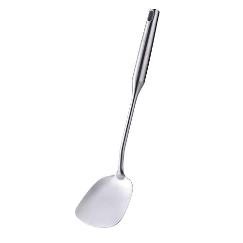 SBOMHS WokPfannenwender Edelstahl 18/8 Wok-Spatula Flache Kelle für den Wok Lange 37,5 CM (14,8 Inch) silber Woklöffel 1 Stk. von SBOMHS