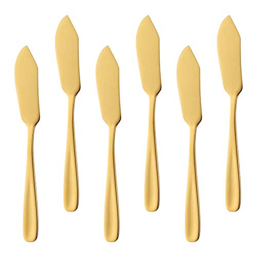 SBOMHS klein Buttermesser Set Edelstahl Gold Dessertmesser 6-teiliges Länge 15,5 cm Nutella Streich Messer für Butter Sahne von SBOMHS