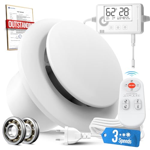 SBONNI 3 Stufen Bad Lüfter mit Feuchtigkeitssensor Temperatursensor Timer, Badlüfter 100mm mit Fernbedienung, Echtzeit Anzeige Feuchtigkeit und Temperatur, Leistungsstark Leise Abluftventilator P109 von SBONNI