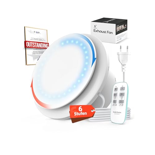 SBONNI Badlüfter 150mm mit Fernbedienung, 2 Richtungen, 6 Geschwindigkeiten Lüfter Bad mit Statusanzeige, Speicherfunktion, Leise Abluftventilator Badezimmer WC Garage Keller Deckenmontage Wandmontage von SBONNI